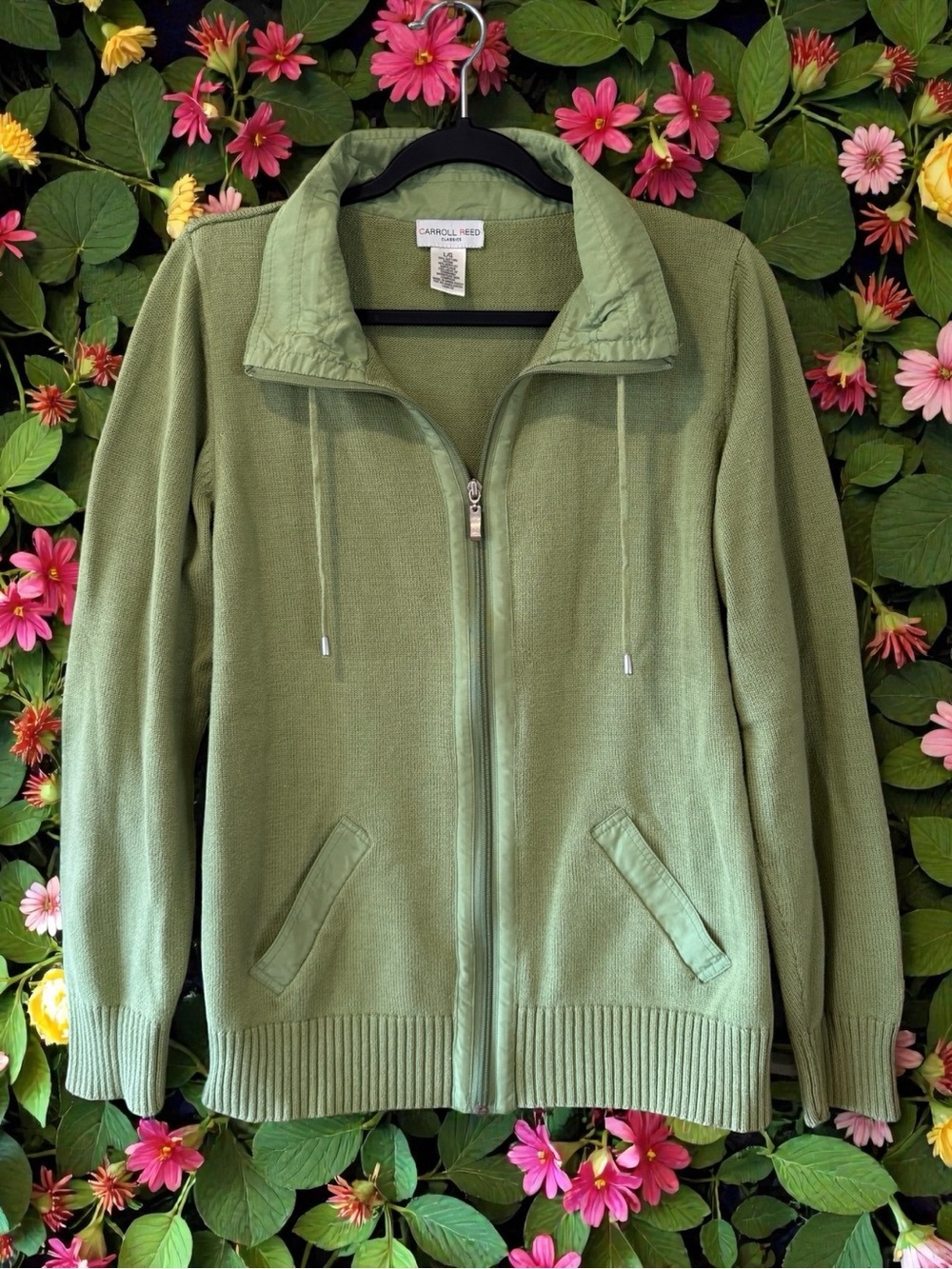Carroll Reed Classics Lime Green Zipper Front Knit Sweater Jacket